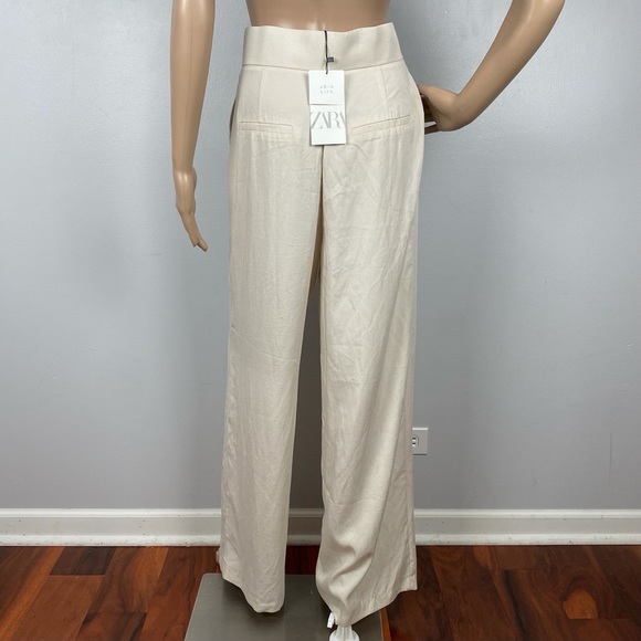 NEW ZARA BEIGE WIDE LEG PANTS - Picture 7 of 8
